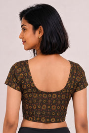 Green Ajrakh Printed Cotton Blouse 10073365