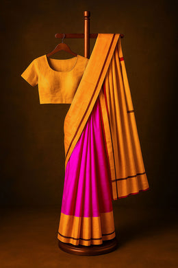 Pink Handwoven Chanderi Silk Saree With Mashru Silk Border 10075506