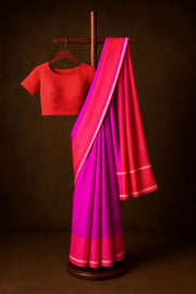 Magenta Handwoven Chanderi Silk Saree With Mashru Silk Border 10075507