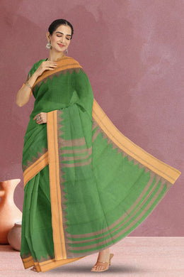 Green Handloom Korvai Kanchi Cotton Saree 10071657