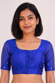 Blue Aari Embroidered Raw Silk Blouse 10068197