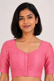 Pink Aari Embroidered Silk Blouse 10069589