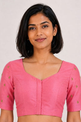 Pink Aari Embroidered Silk Blouse 10069589