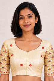 Beige Aari Embroidered Silk Blouse 10068940