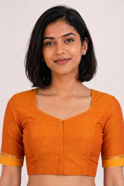 Mustard Yellow Aari Embroidered Mangalgiri Cotton Blouse 10070736