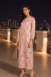 Peach Printed Vegan Charmeuse Silk Dress 10077278