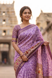 Purple Printed Semi Tussar Silk Saree 10077224