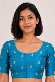 Blue Aari Embroidered Raw Silk Blouse 10077732