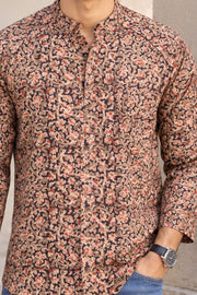 Brown Full Sleeve Kalamkari Print Raglan Men's Shirt 10077845