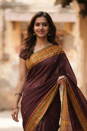 Brown Handloom Chettinad Cotton Saree 10077311