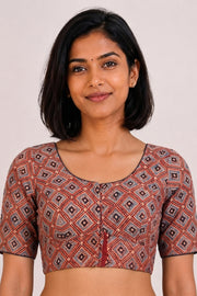 Red Ajrakh Printed Cotton Blouse 10072505