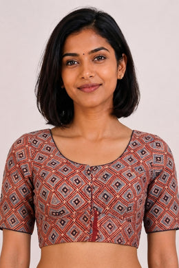Red Ajrakh Printed Cotton Blouse 10072505