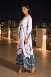 Pearl White Printed Vegan Charmeuse Silk Dress 10077269