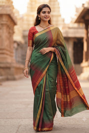 Green Kanjivaram Silk Saree with Zari Border 10077921