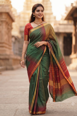 Green Kanjivaram Silk Saree with Zari Border 10077921