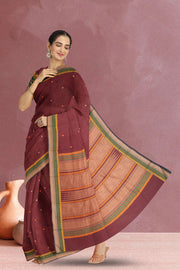 Maroon Handloom Kanchi Cotton Saree 10071665