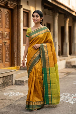 Yellow Kanjivaram Pure silk saree with Paisley Border 10077898