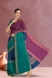 Blue Handloom Muppagam Kanchi Cotton Saree 10071676