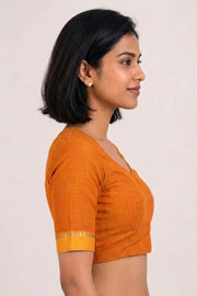 Mustard Yellow Aari Embroidered Mangalgiri Cotton Blouse 10070736