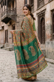 Green Kani Printed Silk Saree 10077880