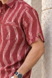 Maroon Half Sleeve Handloom Ikat Cotton Men's Shirt 10077852