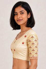 Beige Aari Embroidered Silk Blouse 10068940
