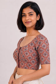 Red Ajrakh Printed Cotton Blouse 10072505