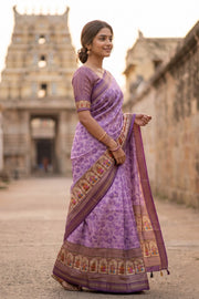 Purple Printed Semi Tussar Silk Saree 10077224