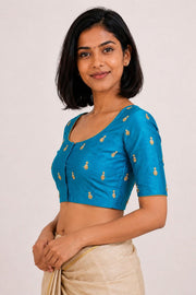 Blue Aari Embroidered Raw Silk Blouse 10077732