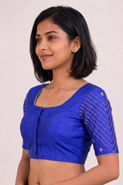 Blue Aari Embroidered Raw Silk Blouse 10077736
