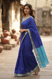 Royal Blue Semi Mysore Crepe Silk Saree 10077786
