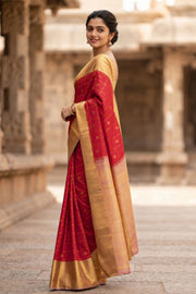 Red Korvai Kanjivaram Pure Silk Saree With Zari Border 10077910