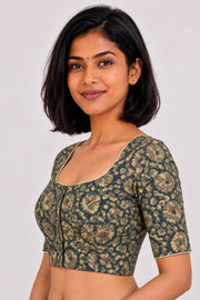 Green Ajrakh Printed Cotton Blouse 10066054