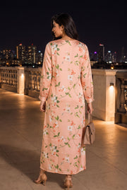 Peach Printed Vegan Charmeuse Silk Dress 10077278