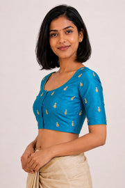Blue Aari Embroidered Raw Silk Blouse 10066509