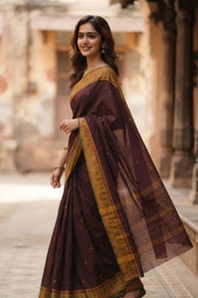 Brown Handloom Chettinad Cotton Saree 10077311