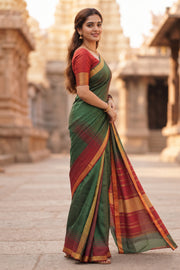 Green Kanjivaram Silk Saree with Zari Border 10077921