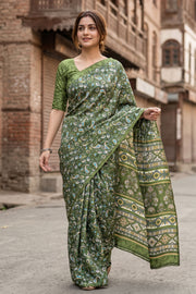 Green Kani Printed Silk Saree 10078003