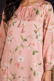 Peach Printed Vegan Charmeuse Silk Dress 10077278