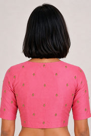 Pink Aari Embroidered Silk Blouse 10069589