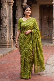 Leaf Green Sungudi Saree 10078028