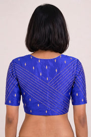Blue Aari Embroidered Raw Silk Blouse 10068197