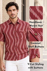 Marroon Half Sleeve Handloom Ikat Cotton Men's Shirt 10077852