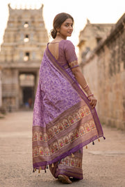 Purple Printed Semi Tussar Silk Saree 10077224