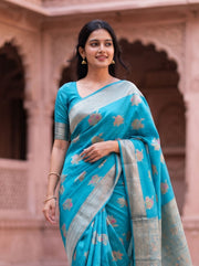 Blue Handloom Banarasi Muga Silk Saree 10074273