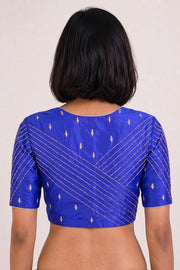Blue Aari Embroidered Raw Silk Blouse 10077768
