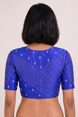 Blue Aari Embroidered Raw Silk Blouse 10077736