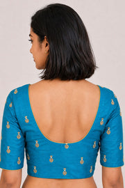 Blue Aari Embroidered Raw Silk Blouse 10077732