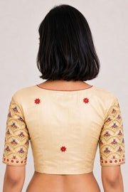 Beige Aari Embroidered Silk Blouse 10068940
