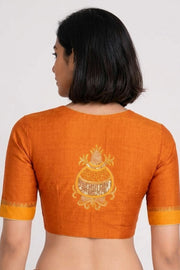 Mustard Yellow Aari Embroidered Mangalgiri Cotton Blouse 10070736